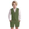 Wotoko Boys Summer Linen Suit Slim Fit Kids Tuxedo Beach Wedding Suits for Boys 2 Pieces Vest Short Pants Set,Olive Green,5 view 1