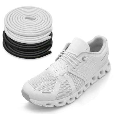 2 Pairs 1/10" (2.5mm) Elastic Thin Shoe Laces, Stretch Round Shoelaces Shoe Strings Replacement for Sneaker,Tieless No Tie Laces for Adults and Kids (Black+White, 20''/50cm)