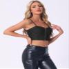 Allegra K Denim Bustier Crop Top for Women's Zip Up Adjustable Straps Jean Corset Top X-Large Black view 4