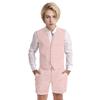 Wotoko Boys Summer Linen Suit Slim Fit Kids Tuxedo Beach Wedding Suits for Boys 2 Pieces Vest Short Pants Set,Flesh Pink,10 view 1