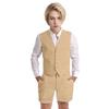 Wotoko Boys Summer Linen Suit Slim Fit Kids Tuxedo Beach Wedding Suits for Boys 2 Pieces Vest Short Pants Set,Champagne,6 view 1