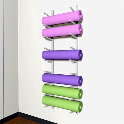 Yoga Mat Storage Racks, Yoga Mat Holder, Yoga Mat Storage Wall Rack, Vertical Metal Foam Roller Holder Adjustable Shelf for Commercial, Multifunctional Fitness Gear Organizer