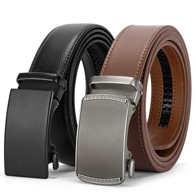 BOSTANTEN Mens Belt Leather 2 Pack Ratchet Belt For Men Dress and Casual with Adjustable Buckle, Trim to Fit