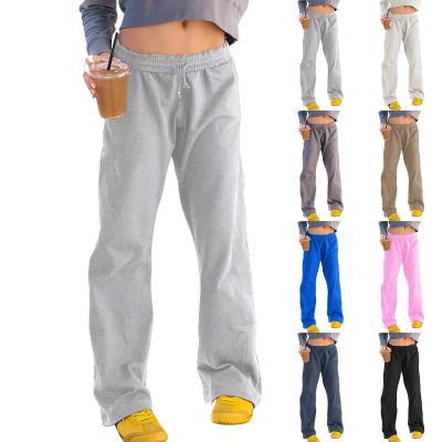 Baggy Wide Leg Sweatpants Women Drawstring Low Rise Cute Y2k Pants Athletic Works Joggers Sweat Pants Cotton Fold Over Straight Leg Trouser Yoga Pants with Pockets Teen Girls Y2k Clothes Streetwear