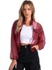 Allegra K Sheer Bomber Jacket for Women's Zip Up Long Sleeve See Through Jackets Medium Wine Red view 1