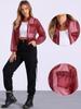 Allegra K Sheer Bomber Jacket for Women's Zip Up Long Sleeve See Through Jackets Medium Wine Red view 2