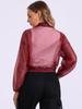Allegra K Sheer Bomber Jacket for Women's Zip Up Long Sleeve See Through Jackets Medium Wine Red view 3