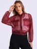 Allegra K Sheer Bomber Jacket for Women's Zip Up Long Sleeve See Through Jackets Medium Wine Red view 4