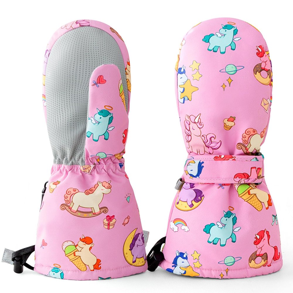 Caudblor Kids Mittens for Age 2-4,5-7,8-10,Pink Toddler Waterproof Long Cuff Winter Mittens Gloves for Girls, Little Girl Fleece Lined Snow Mittens, Lightweight Childrens Mittens for Skiing,Skating