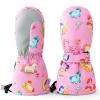 Caudblor Kids Mittens for Age 2-4,5-7,8-10,Pink Toddler Waterproof Long Cuff Winter Mittens Gloves for Girls, Little Girl Fleece Lined Snow Mittens, Lightweight Childrens Mittens for Skiing,Skating view 1