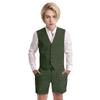 Wotoko Boys Summer Linen Suit Slim Fit Kids Tuxedo Beach Wedding Suits for Boys 2 Pieces Vest Short Pants Set,Dark Green,16 view 1