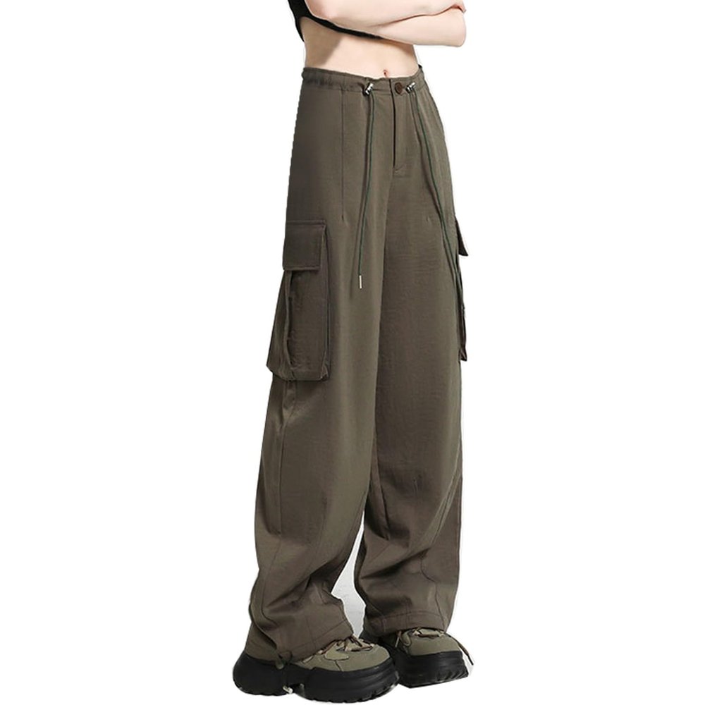 Akklian Teen Girls Cargo Pants Baggy Y2K Wide Leg Combat Military Trousers Outdoor Joggers Pants Streetwear Multi Pockets