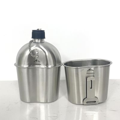 Hamans Stainless Steel Military Canteen Kit, 1000ml Bottle with 500ml Cup