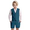 Wotoko Boys Summer Linen Suit Slim Fit Kids Tuxedo Beach Wedding Suits for Boys 2 Pieces Vest Short Pants Set,Teal,8 view 1