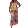 Women's 2-Piece Printed Lace-Up Vest-Camisole Wide-leg Pants Printed Positioned Off-the-Shoulder Top Party Club Set(Orange,X-Large) view 1