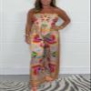 Women's 2-Piece Printed Lace-Up Vest-Camisole Wide-leg Pants Printed Positioned Off-the-Shoulder Top Party Club Set(Orange,X-Large) view 2
