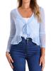 Allegra K Ruffle Mesh Shrug for Women's Long Sleeves Self Tie Casual Bolero Cardigan Medium Light Blue view 1
