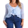 Allegra K Ruffle Mesh Shrug for Women's Long Sleeves Self Tie Casual Bolero Cardigan Small Light Blue view 1