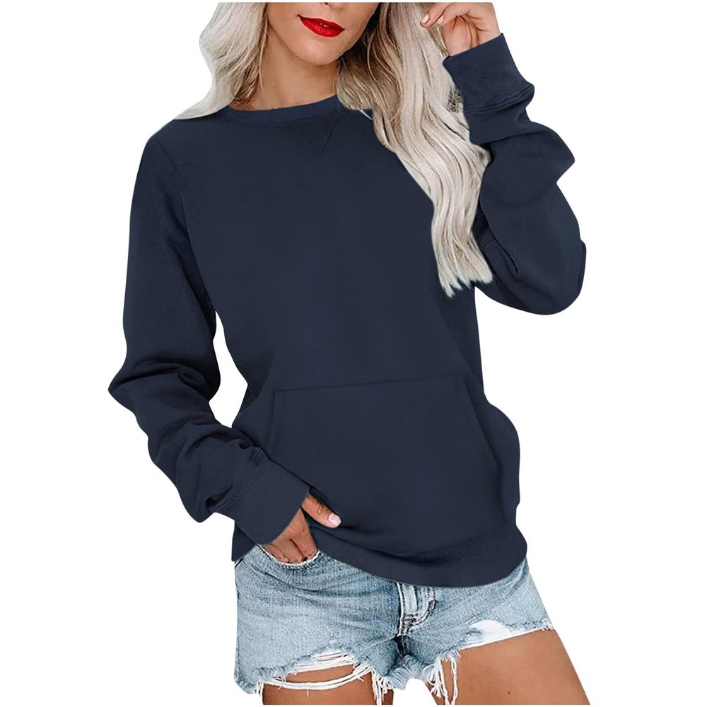 LRMQS Sweatshirt for Women Crewneck Trendy Long Sleeve Shirts with Pocket Fall Fashion 2026 Casual Cute Pullover Clothes