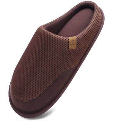 COFACE Mens Cozy Memory Foam Scuff Slippers Casual Slip On Warm House Shoes Indoor/Outdoor Mesh Sandal Slippers size 9 Dark Brown
