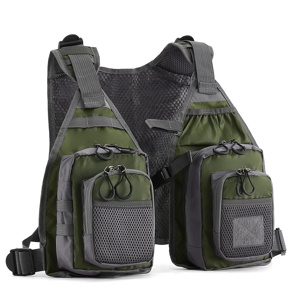 FLYDWV Multi functional breathable vest for sea fishing adventure fishing (Military Green)