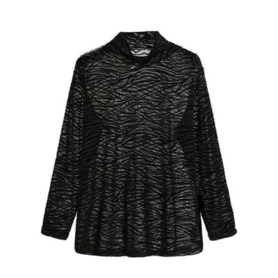 Men's Zebra Print Sheer Mesh High Neck Long Sleeve T Shirts Party Club Top Slim Fit Stretch Base Layer (Medium) Black