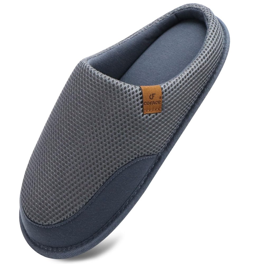 COFACE Mens Cozy Memory Foam Scuff Slippers Casual Slip On Warm House Shoes Indoor/Outdoor Mesh Sandal Slippers size 11 Grey