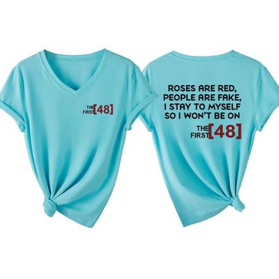 UFDOUM Sarcastic Shirt Women Roses are Red People are Fake V Neck Graphic Tees Funny Letter Printed Tshirt Short Sleeve Tops
