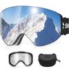 Snowalva Ski Goggles, Snowboard Goggles with 2 UV400 Anti-Fog Detachable Magnet Lenses for Men & Women Adult view 1