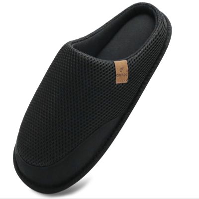 COFACE Mens Cozy Memory Foam Scuff Slippers Casual Slip On Warm House Shoes Indoor/Outdoor Mesh Sandal Slippers size 11 Black