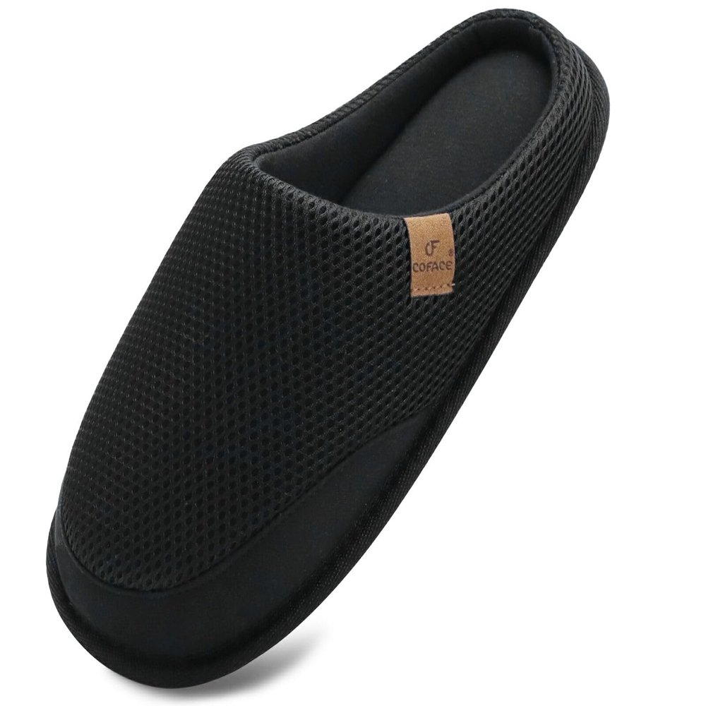 COFACE Mens Cozy Memory Foam Scuff Slippers Casual Slip On Warm House Shoes Indoor/Outdoor Mesh Sandal Slippers size 11 Black