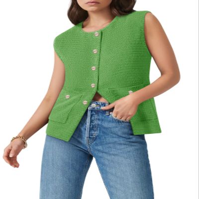 Yousify Sweater Vest Women Sleeveless Tank Tops for Women 2026 Knitted Crew Neck Button Solid Vest for Women Green M