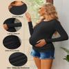 Ekouaer Maternity Shirts 3 Packs Women Long Sleeve Pregnancy Tee Tops Tunic Blouse Ribbed Side Ruched Mama Clothes S-XXL view 2