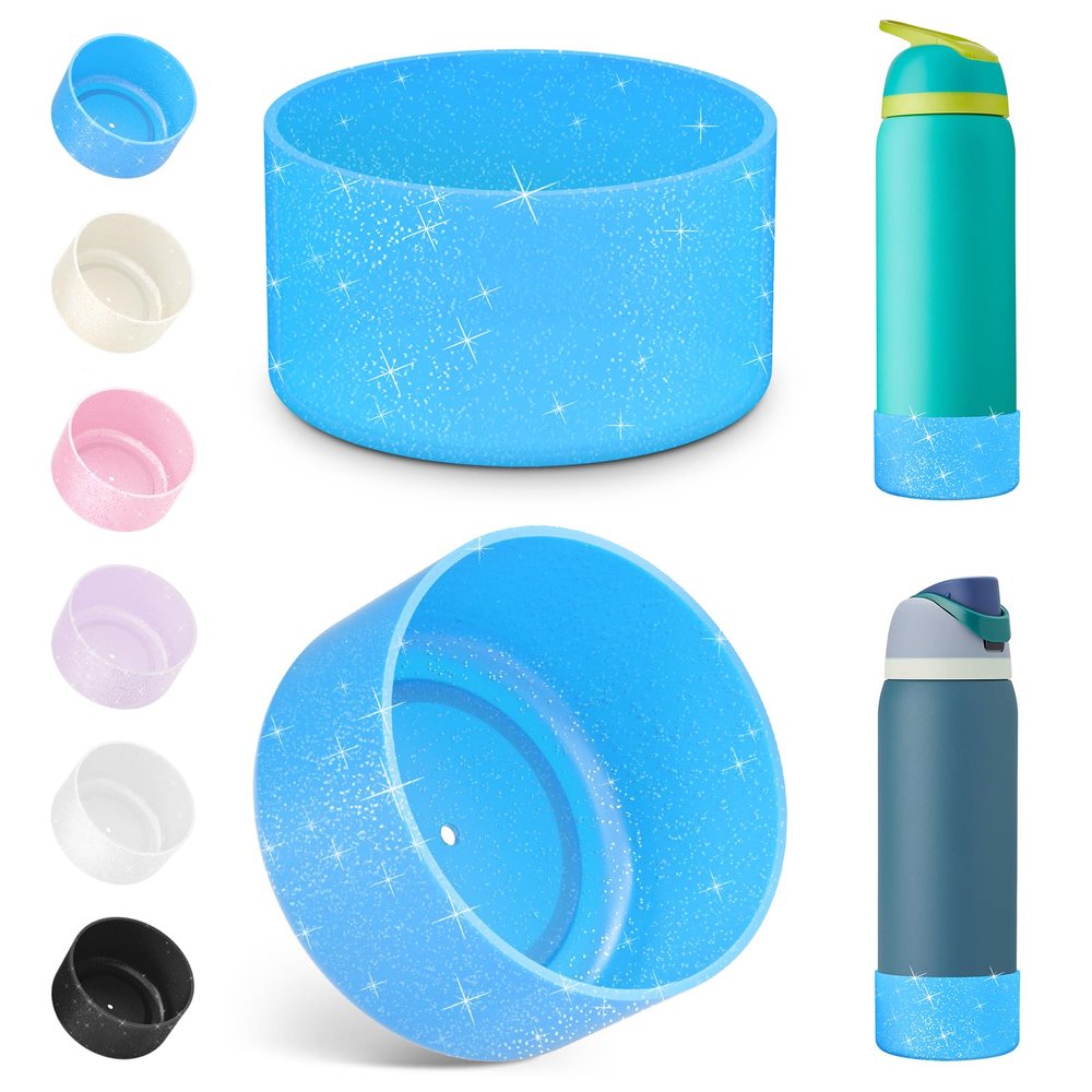 2PCS Silicone Water Bottle Boot for Owala 32oz, Protective Bottom Bumper Anti-Slip Sleeve for FreeSip, Twist, and Flip Stainless Steel Bottles, Dishwasher Safe and BPA Free(Shiny Blue)