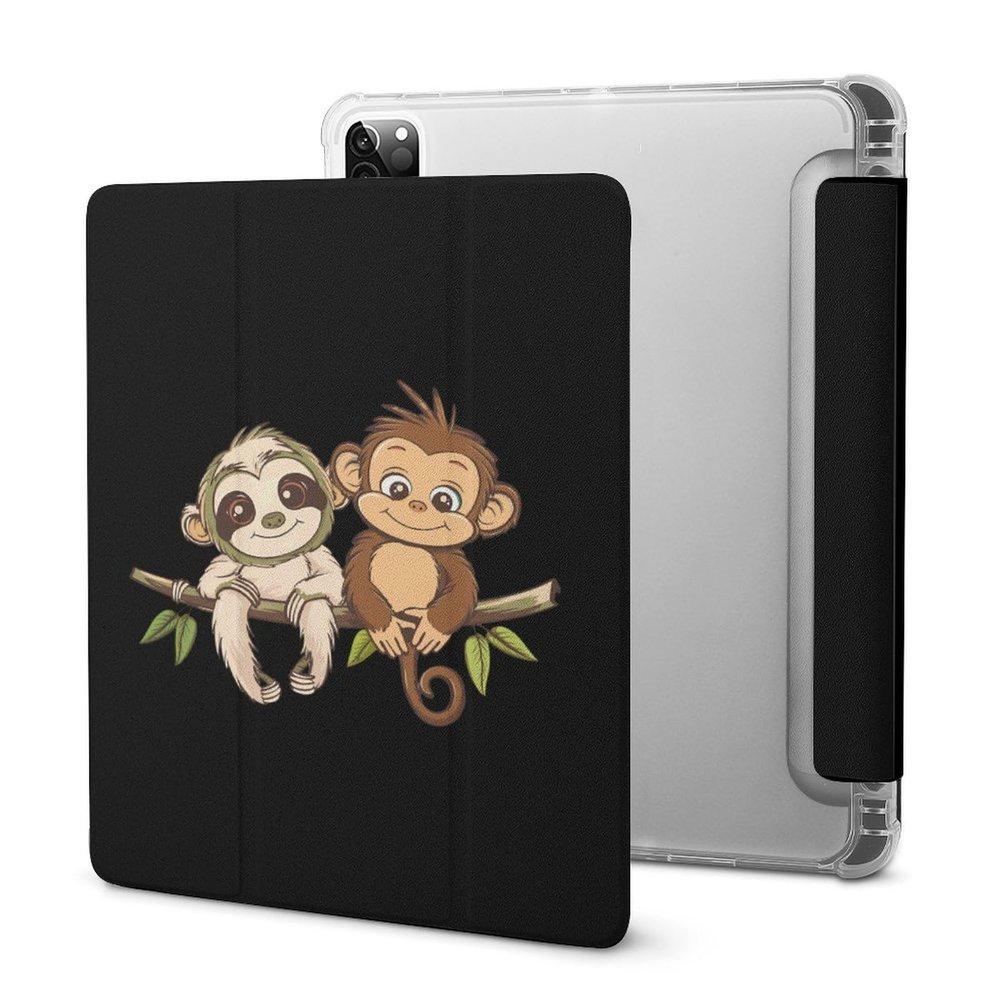 Best Friend Sloth Monkey Tablet Case Compatible with IPAD Pro 2020 11in Non-Slip Trifold Tablet Cover Case with Pencil Holder
