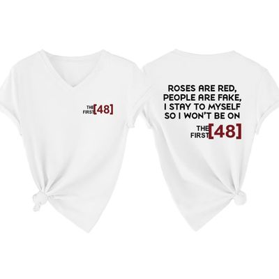 UFDOUM Sarcastic Shirt Women Roses are Red People are Fake V Neck Graphic Tees Funny Letter Printed Tshirt Short Sleeve Tops