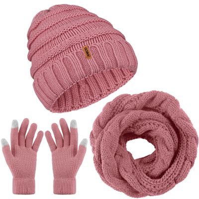 Aneco Winter Warm Knitted Scarf Beanie Hat and Gloves Set Men & Women's Soft Stretch Hat Scarf and Mitten Set