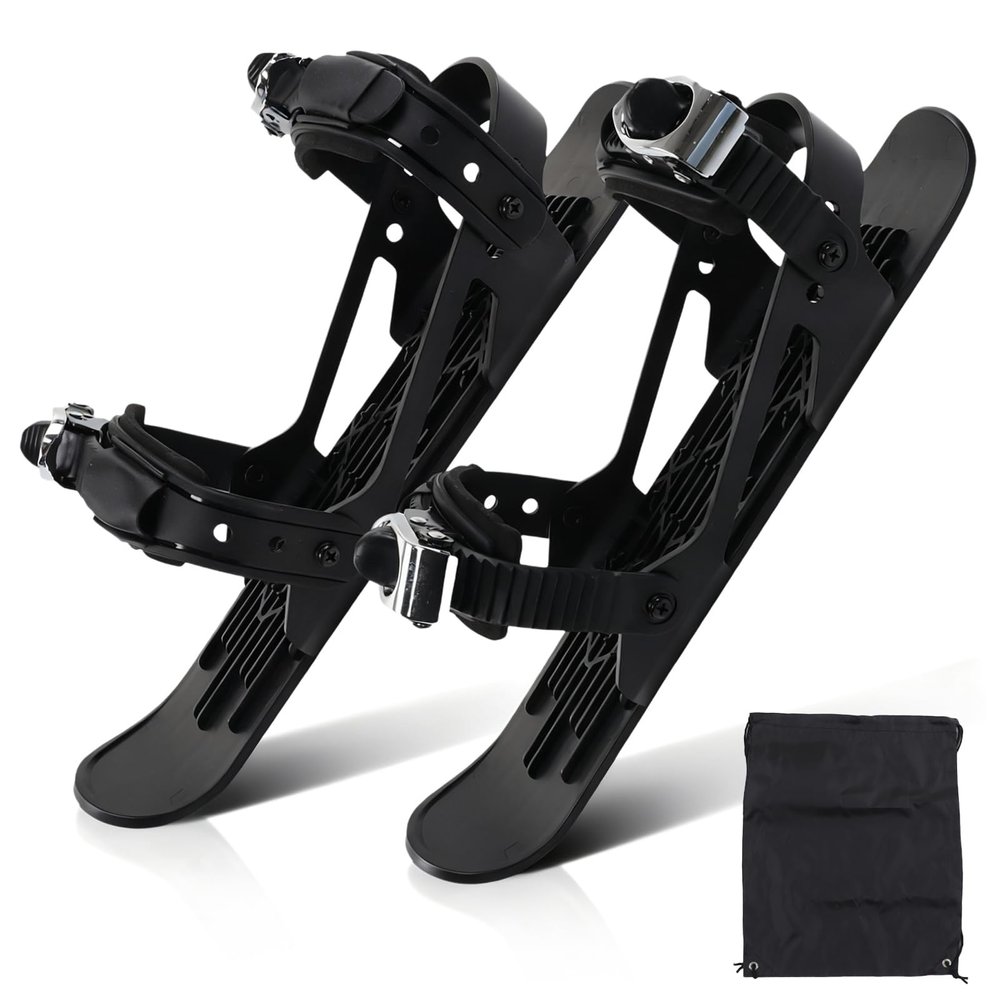 Mini Ski Skates, 38.5x11.8cm/15.16x4.65in/30-38 Size Portable Children Snowblades Skis Shoes Adjusable Skiboards Attach for Downhill Slopes Winter Sport (Black)