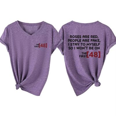 UFDOUM Sarcastic Shirt Women Roses are Red People are Fake V Neck Graphic Tees Funny Letter Printed Tshirt Short Sleeve Tops