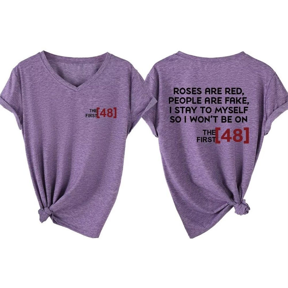 UFDOUM Sarcastic Shirt Women Roses are Red People are Fake V Neck Graphic Tees Funny Letter Printed Tshirt Short Sleeve Tops