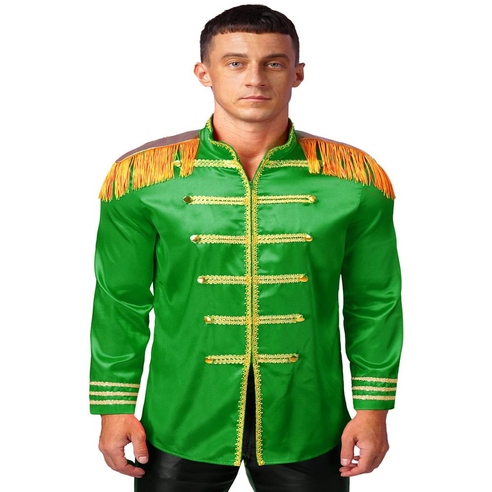 Riismen Men's Halloween Costume Xmas SGT Sergeant Pepper Jacket Hippie Music Star 60s Cardigan Coat Green Small