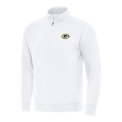 Antigua Men's White Green Bay Packers Victory Quarter-Zip Pullover Top