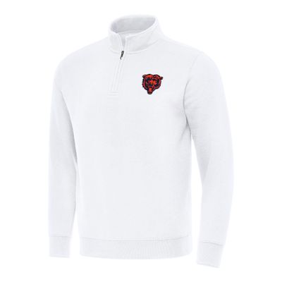 Antigua Men's White Chicago Bears Victory Quarter-Zip Pullover Top