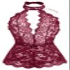 AIBINGGE Women One Piece Black Lace sexy Lingerie Teddy, Halter Neckline, Bow Accents (wine red, M) view 1