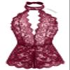 AIBINGGE Women One Piece Black Lace sexy Lingerie Teddy, Halter Neckline, Bow Accents (wine red, M) view 2