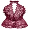 AIBINGGE Women One Piece Black Lace sexy Lingerie Teddy, Halter Neckline, Bow Accents (wine red, M) view 3