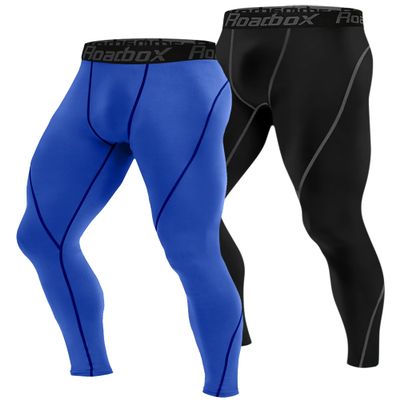 Roadbox 2 Pack Men's Compression Pants Cycling Tights Leggings Cooling Dry Underwear Bottoms Baselayer for Basketball Running