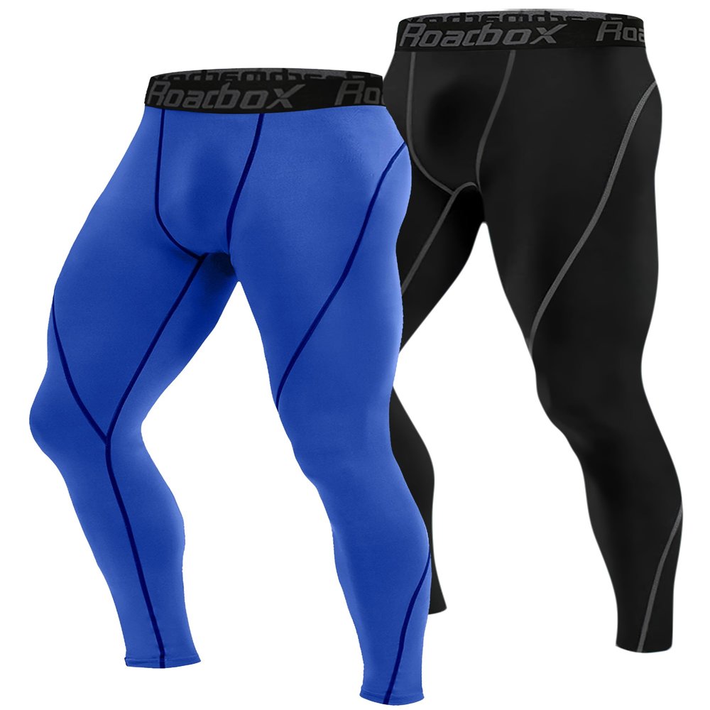 Roadbox 2 Pack Men's Compression Pants Cycling Tights Leggings Cooling Dry Underwear Bottoms Baselayer for Basketball Running