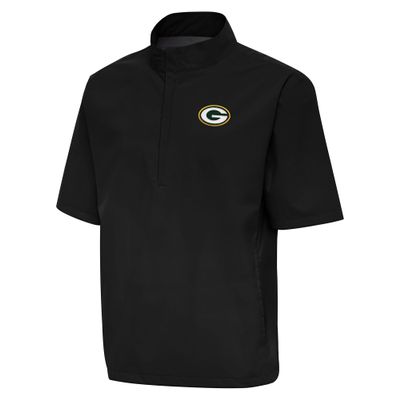 Antigua Men's Black Green Bay Packers Brisk Short Sleeve Quarter-Zip Windshirt