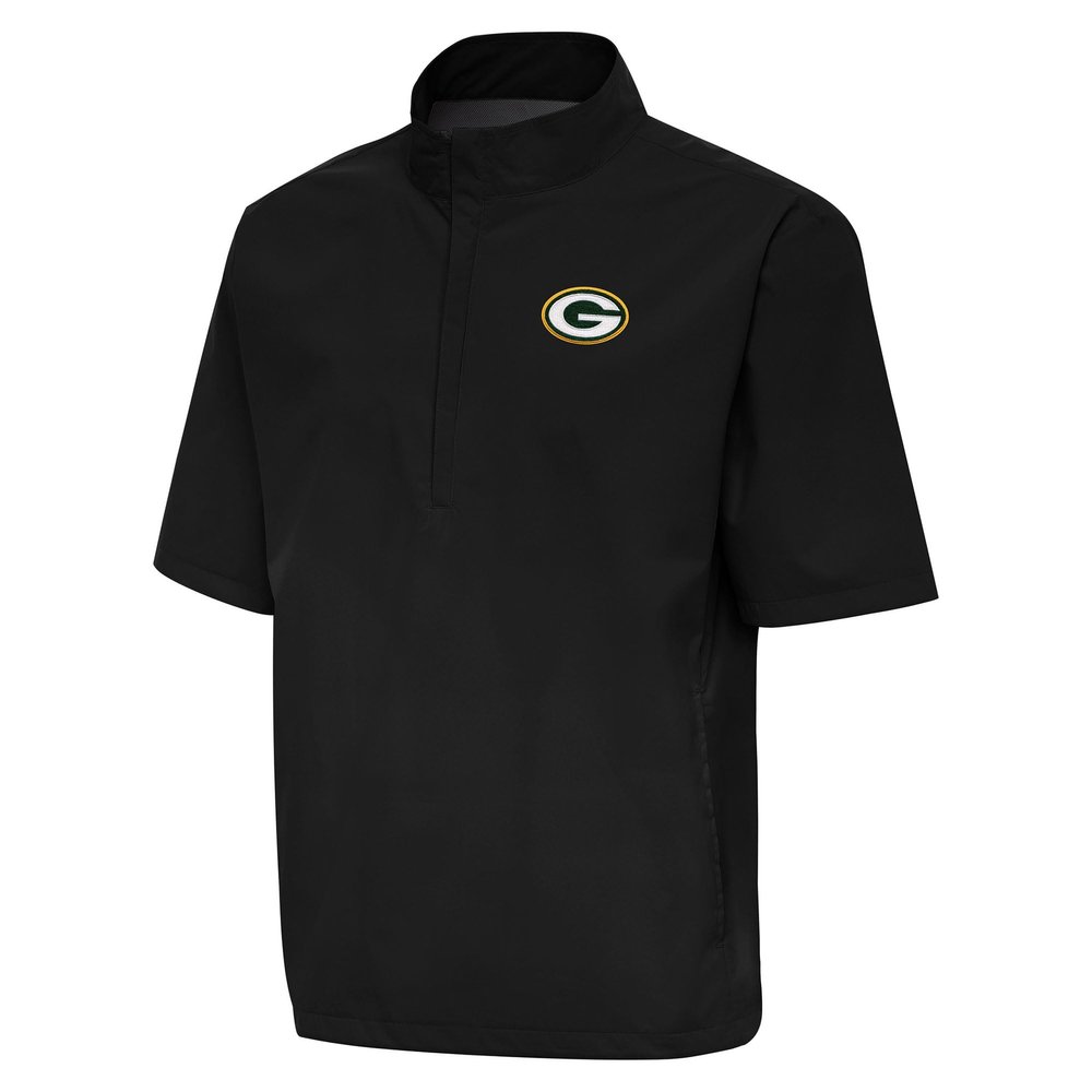 Antigua Men's Black Green Bay Packers Brisk Short Sleeve Quarter-Zip Windshirt